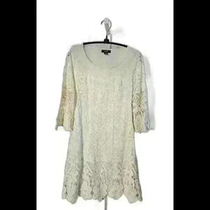 Alfani  petite PP white long sleeve bell sleeve eyelet dress